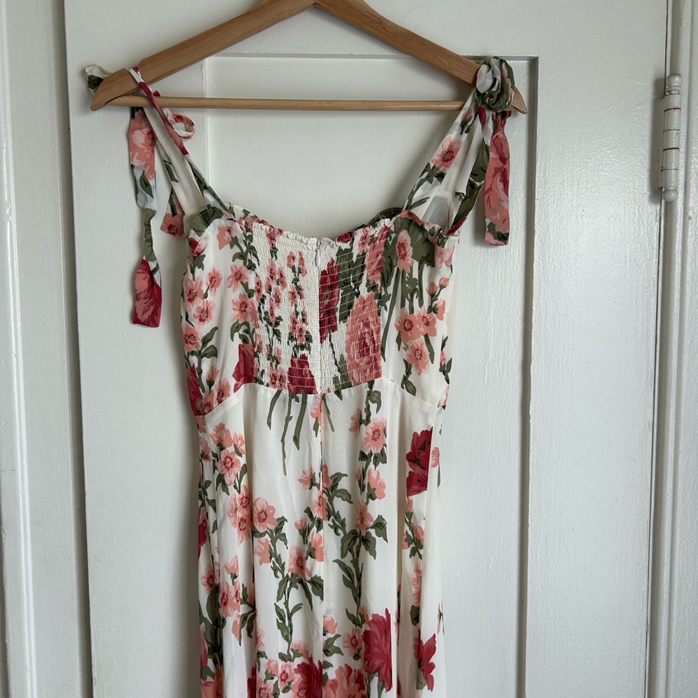 Reformation Floral Midi Dress in Cream and Red - Picture 6 of 7